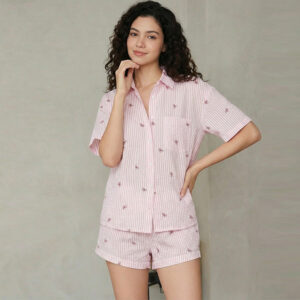 Chic & Cool Pink Bow-Knot Print Loungewear Set for Effortless Summer Style