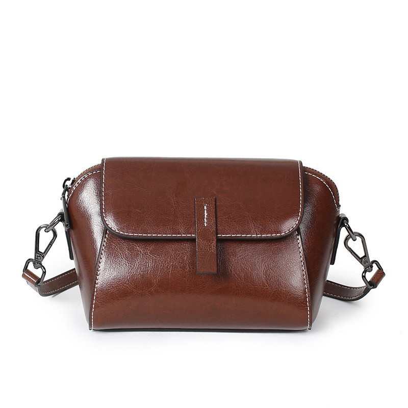 The "Muse" Collection: Chic Oil Wax Cowhide Shell Messenger Bag - Image 10