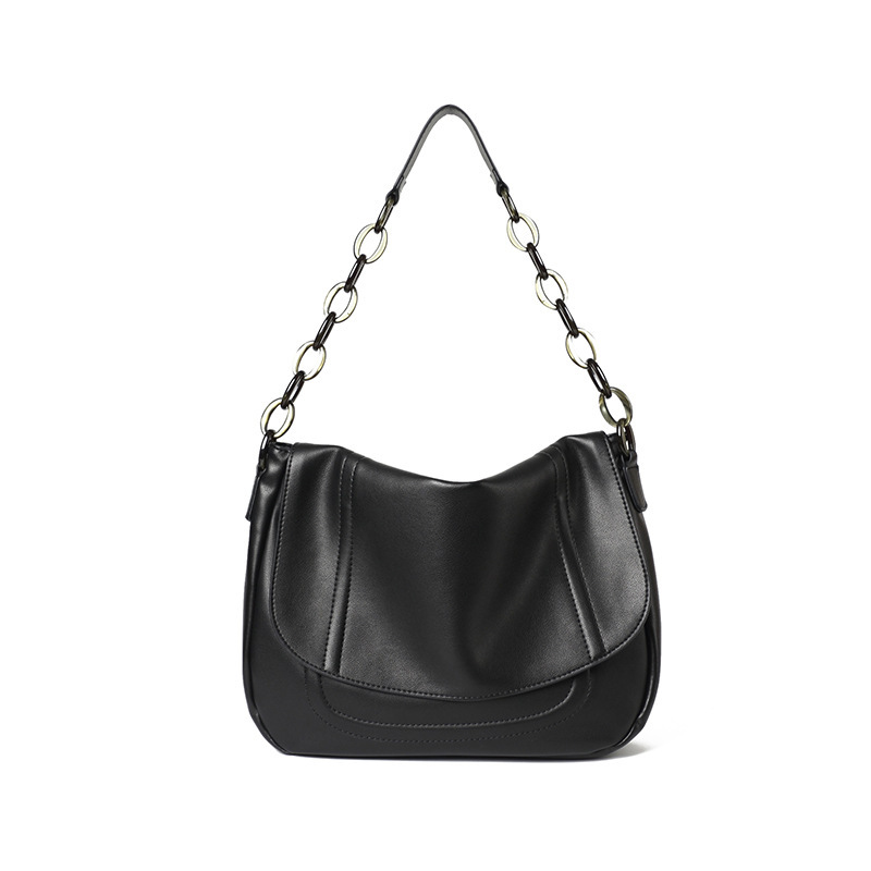 The Midnight Clutch: Luxe Black Leather Shoulder Bag - Image 3