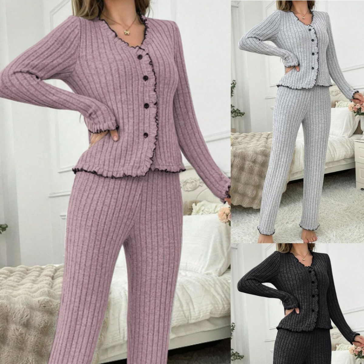 Luxe Comfort: The Essential Breathable Cardigan & Pant Loungewear Set for Effortless Style
