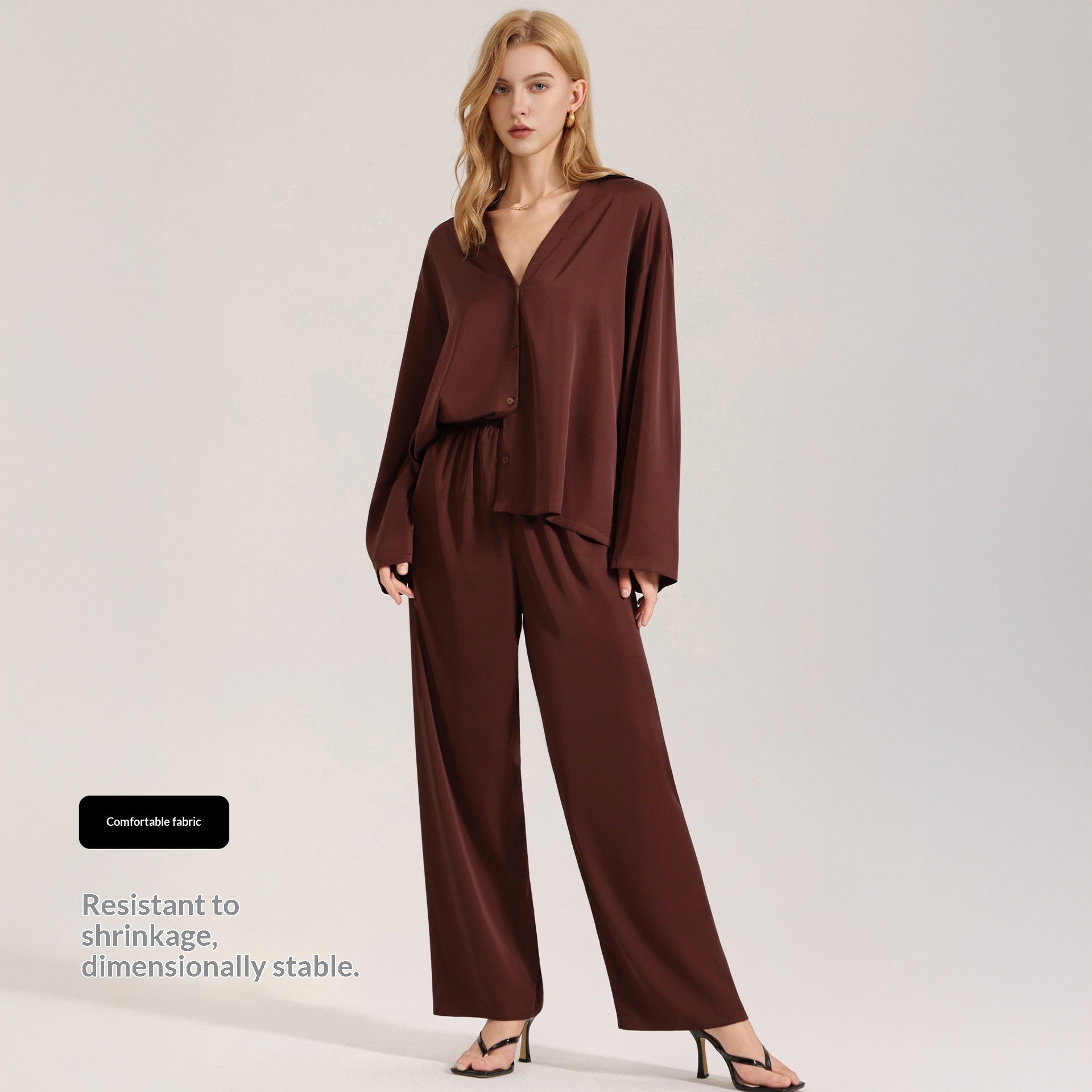 Elysian Silk-Touch Chiffon Pajama Set: Effortless Luxury Loungewear