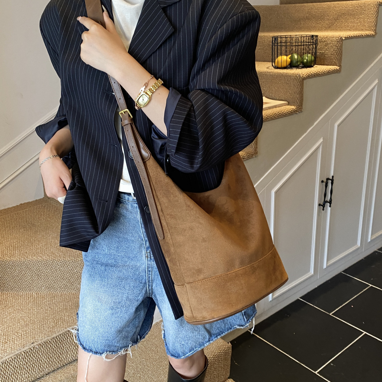 The Uptown Artisan: Vintage Suede Bucket Bag - Your Statement Piece - Image 8