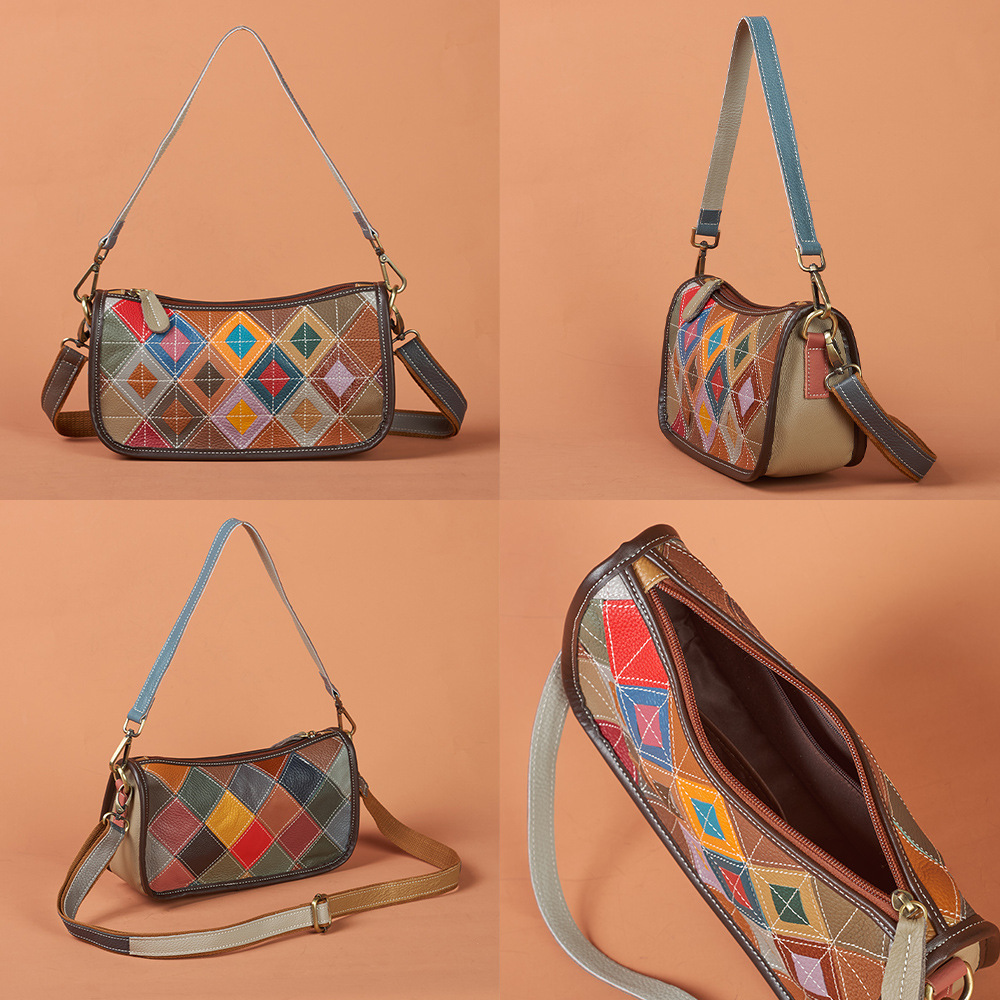 The Vibe: Niche Design Colorblock Cowhide Leather Underarm Bag