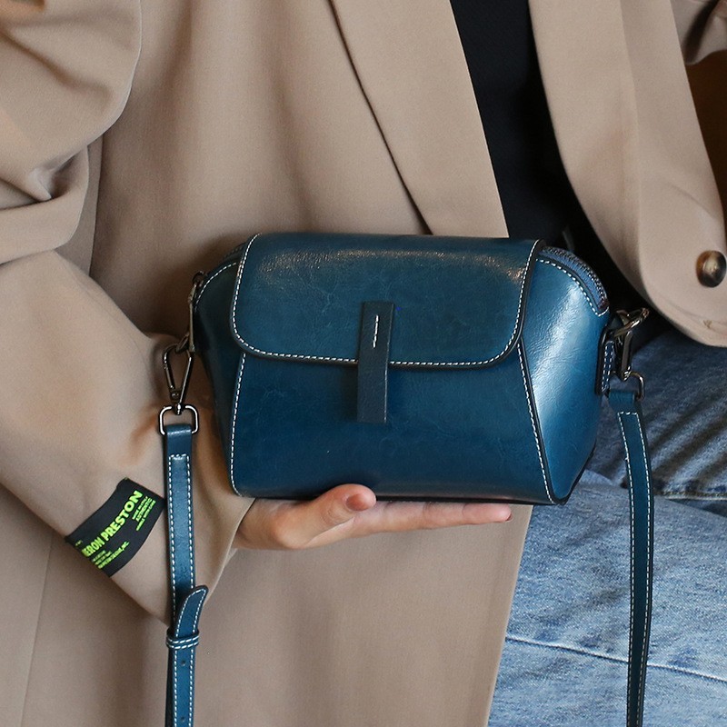 The "Muse" Collection: Chic Oil Wax Cowhide Shell Messenger Bag - Image 5