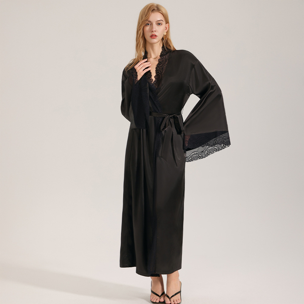Midnight Bloom Lace-Trimmed Silk Robe - Luxurious Loungewear for the Modern Muse - Image 4