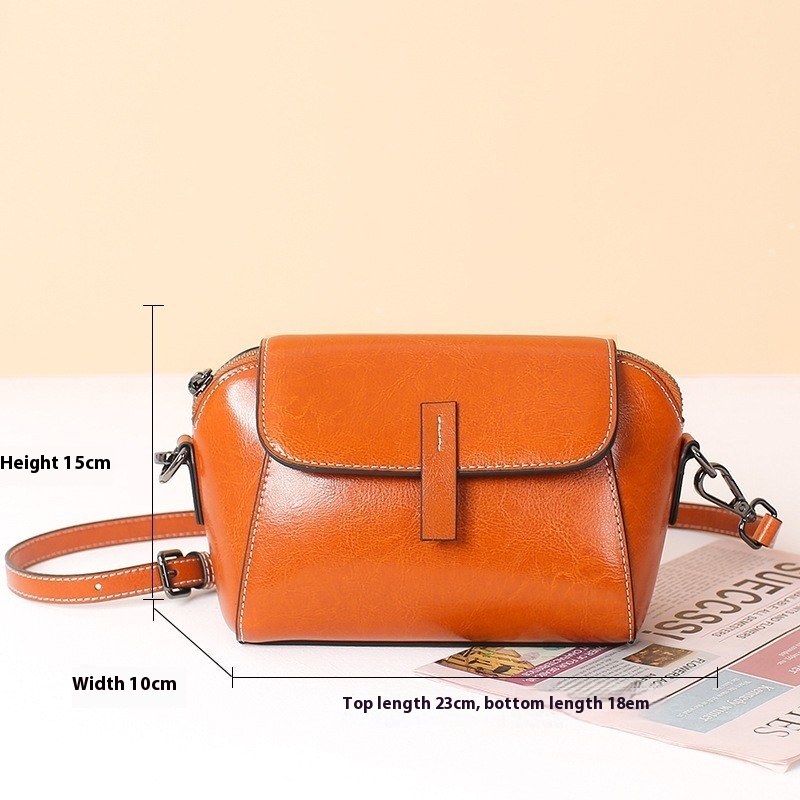 The "Muse" Collection: Chic Oil Wax Cowhide Shell Messenger Bag - Image 4