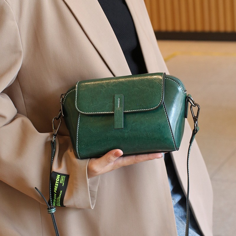 The "Muse" Collection: Chic Oil Wax Cowhide Shell Messenger Bag - Image 8