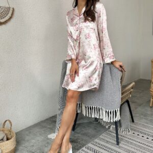 Satin Embrace: Luxurious Long-Sleeve Silk Blend Nightdress for Effortless Elegance