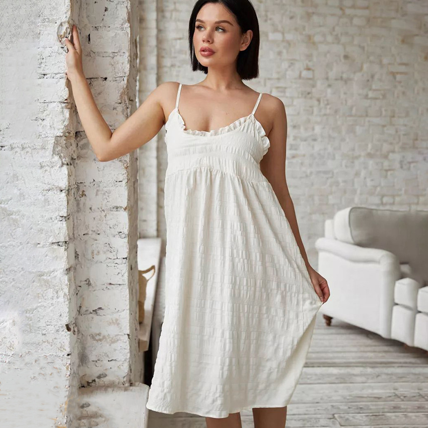 Effortless Chic: The "Luna" Strappy Backless Loungewear Nightdress with Delicate Ruffle Hem