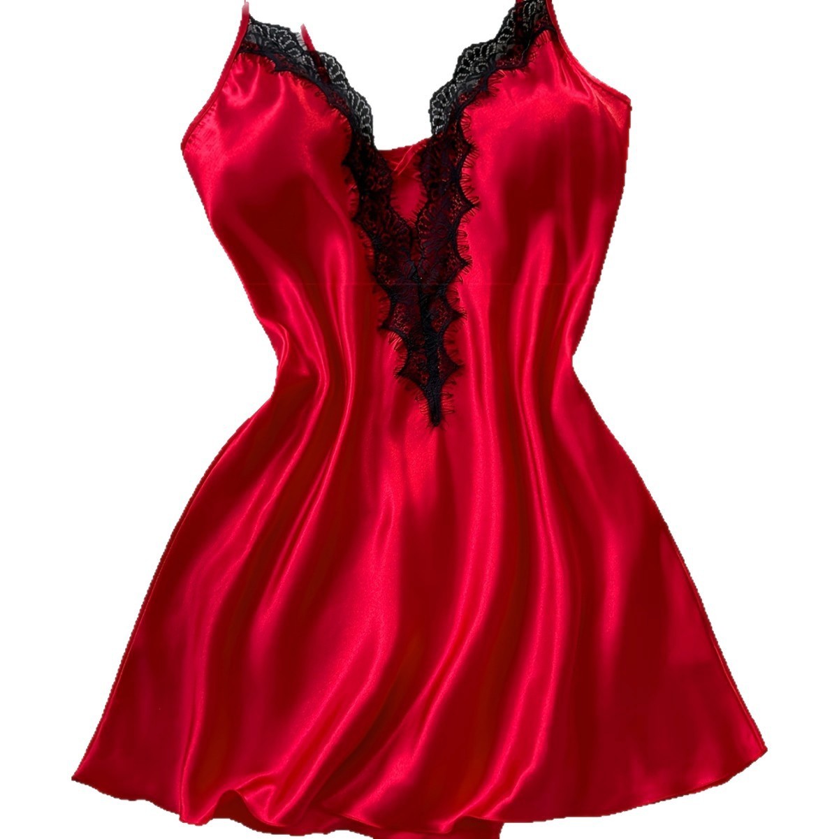 Luxe Lace-Trimmed Silk-Satin Halter Nightdress - Effortless Summer Elegance - Image 2