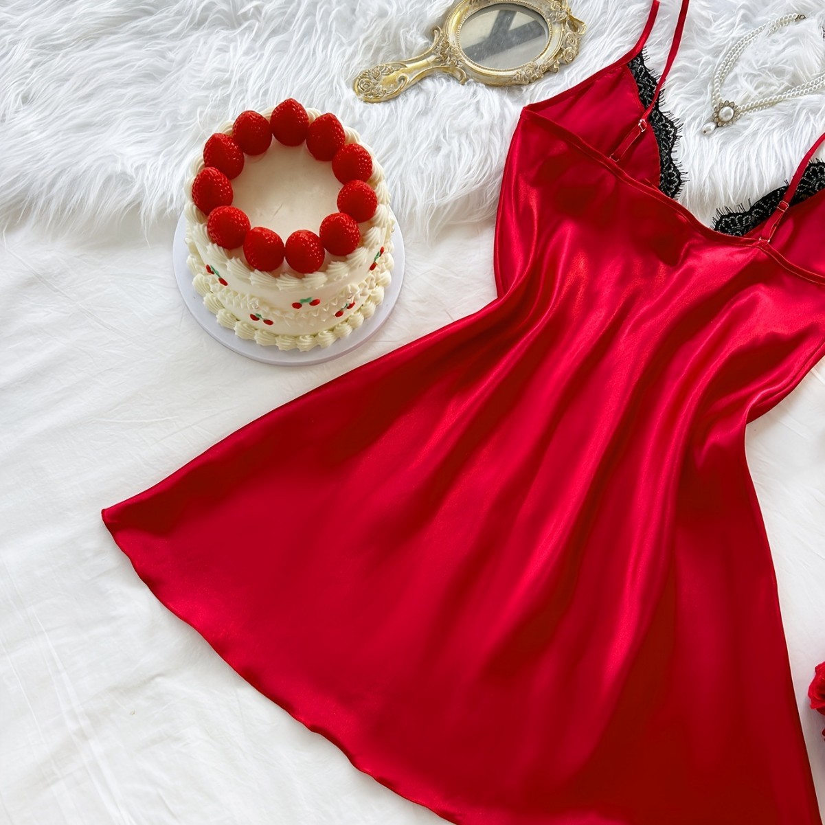 Luxe Lace-Trimmed Silk-Satin Halter Nightdress - Effortless Summer Elegance - Image 4
