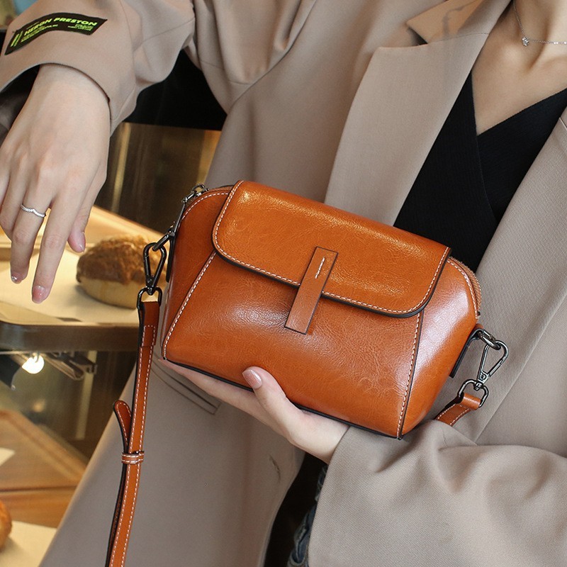 The "Muse" Collection: Chic Oil Wax Cowhide Shell Messenger Bag