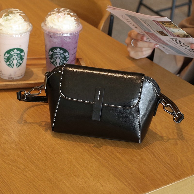 The "Muse" Collection: Chic Oil Wax Cowhide Shell Messenger Bag - Image 9