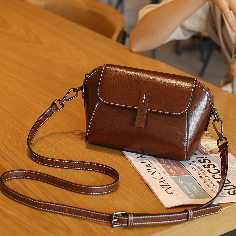 The "Muse" Collection: Chic Oil Wax Cowhide Shell Messenger Bag - Image 3